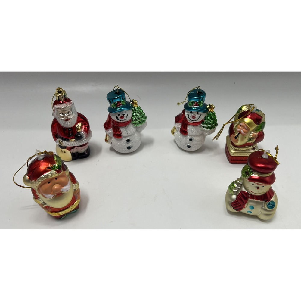 Plastic Christmas Ornaments Snowman Santa Lot of 6